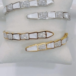 Bracele Cobra madre perola - Aço com Banho de Ouro