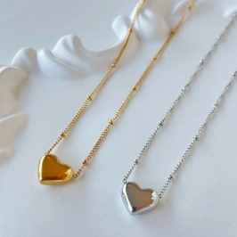 Colar coração corrente bolinhas - Aço com Banho de Ouro