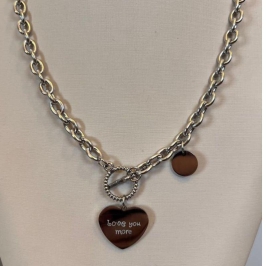 Colar de elo Português com pingente de coração - Aço Inox