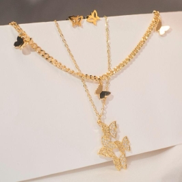 Conjunto Borboleta Cravejada - Aço Inox com Banho