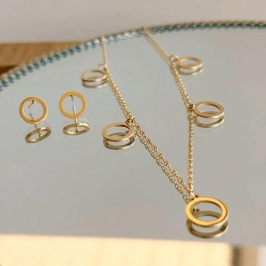 Conjunto de Círculos Vazados - Aço inox com banho de Ouro