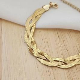 Pulseira de Fita Trançada tripla - Aço com banho de Ouro