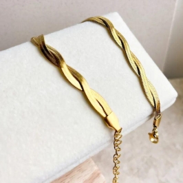 Puslseira de Fita trançada de 6mm - Aço com Banho de Ouro