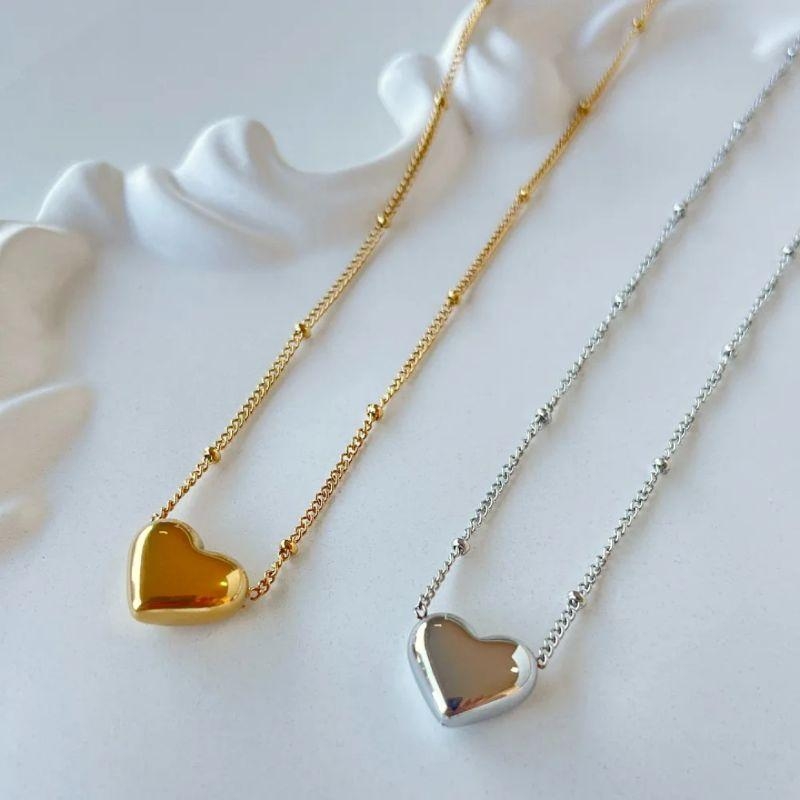 Colar coração corrente bolinhas - Aço com Banho de Ouro