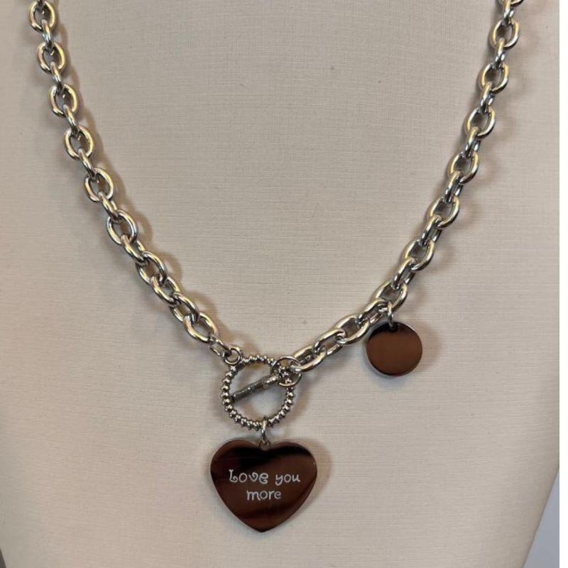 Colar de elo Português com pingente de coração - Aço Inox