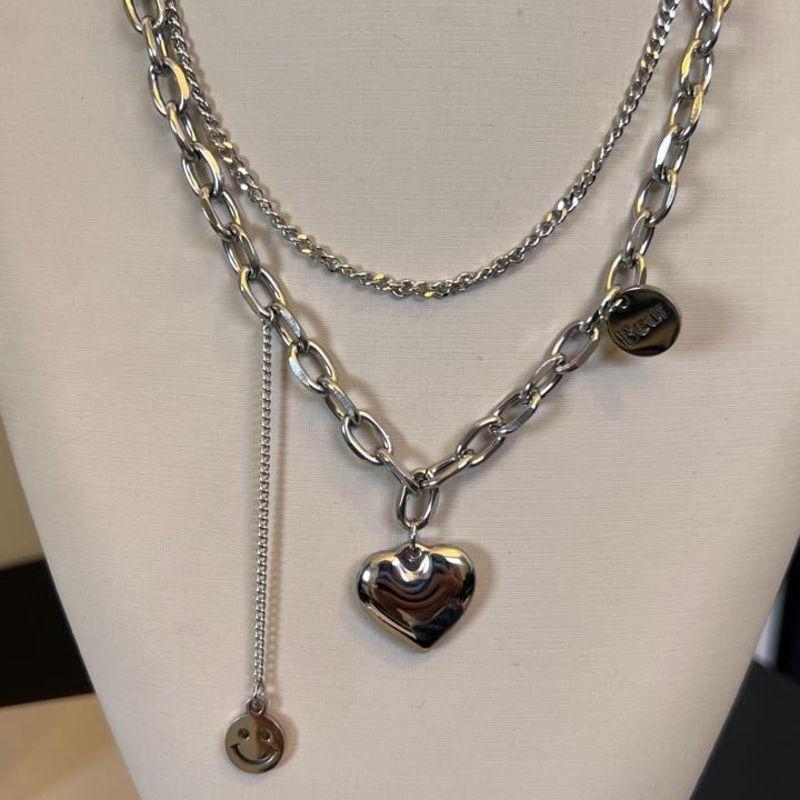 Colar duplo em com pingente de coração - Aço inox