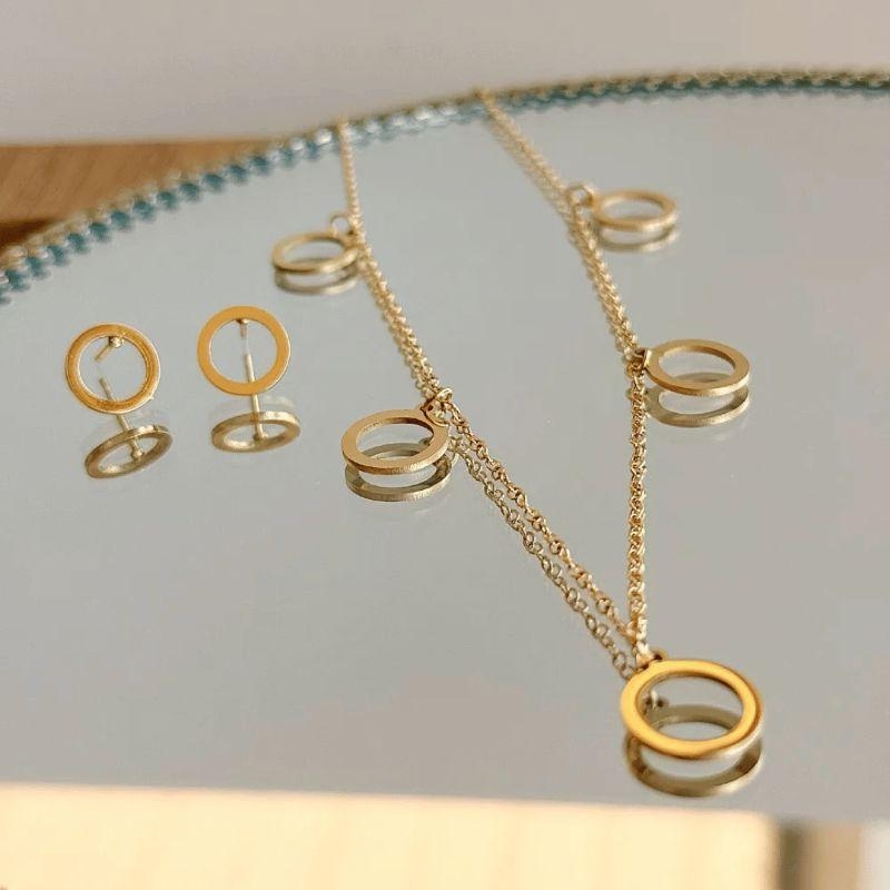 Conjunto de Círculos Vazados - Aço inox com banho de Ouro