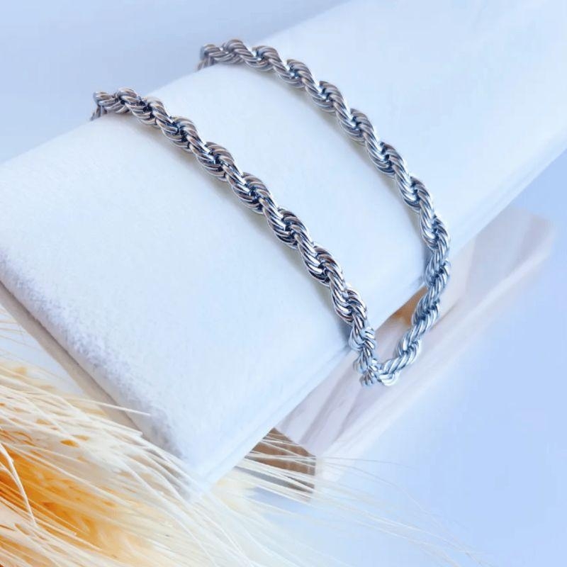 Cordão Torcido 4mm 45cm + 5cm extensor - Aço Inox