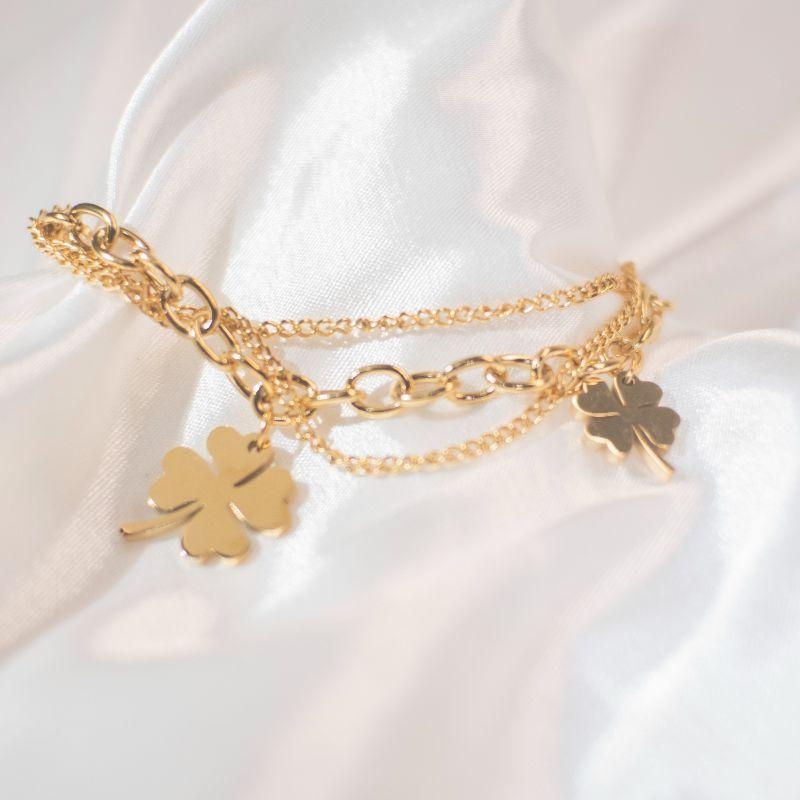 Pulseira Berloque Trevo - Aço Inox com Banho