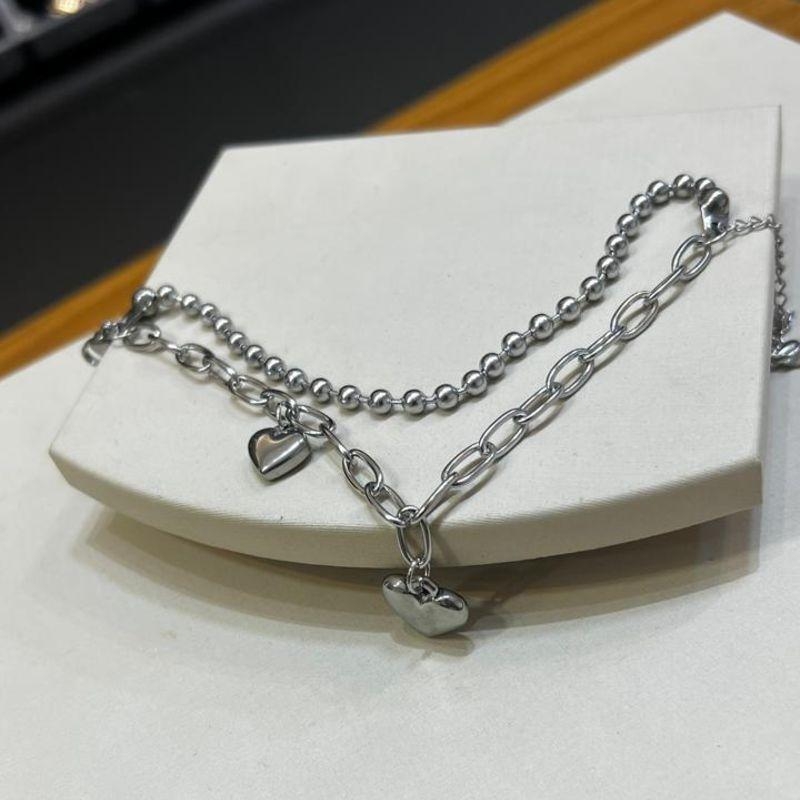 Pulseira dupla dois corações - Aço Inox