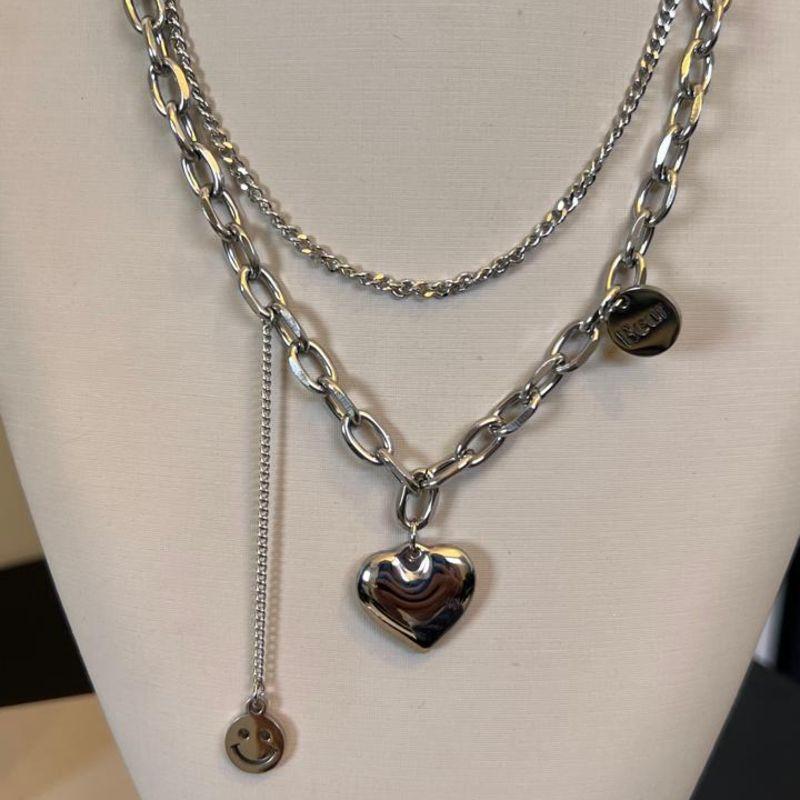 Colar duplo em com pingente de coração - Aço inox