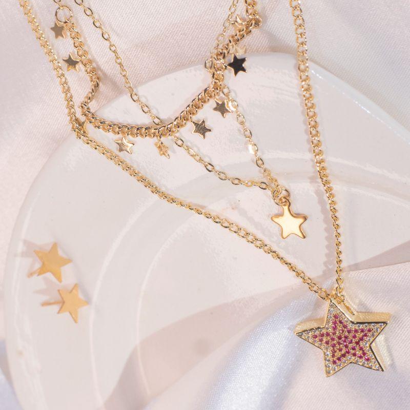 Conjunto Estrela Cravejada - Aço Inox com Banho