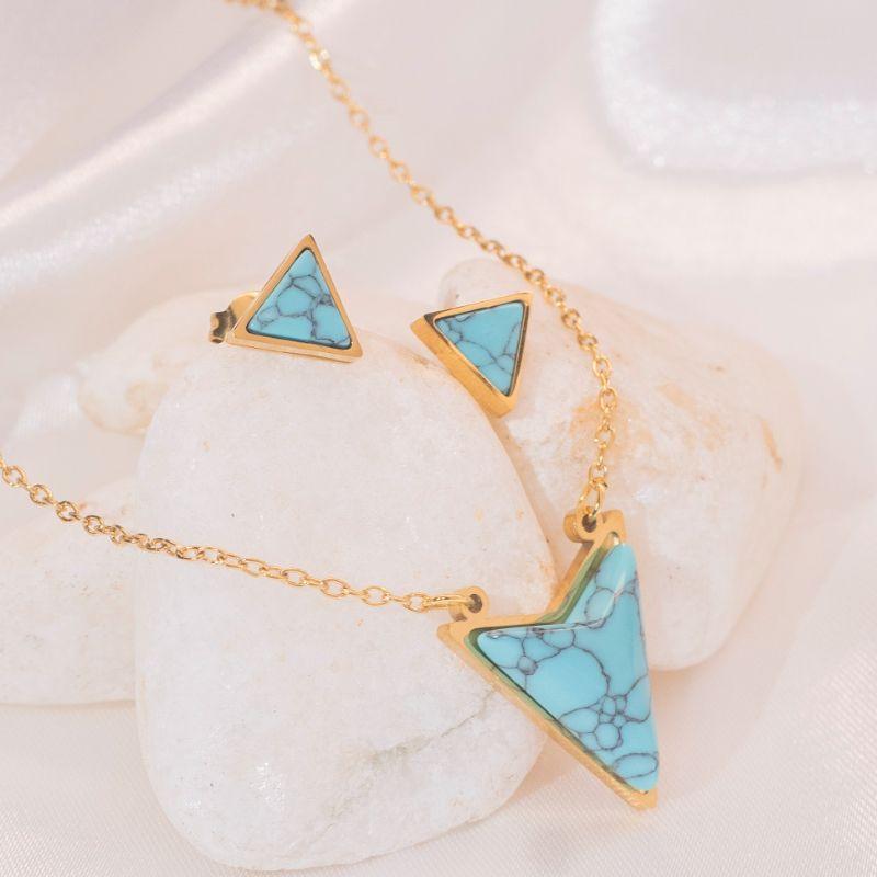 Conjunto Triangulo Turquesa - Aço Inox com Banho