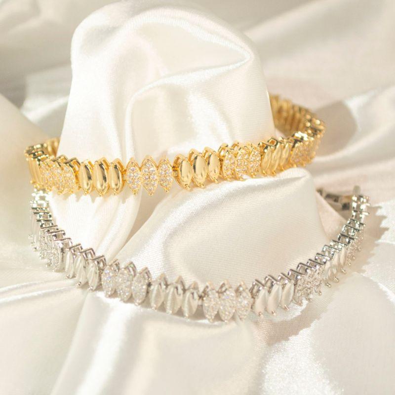 Pulseira Riviera Baguete lisa e Cravejada - Banho de Rodio